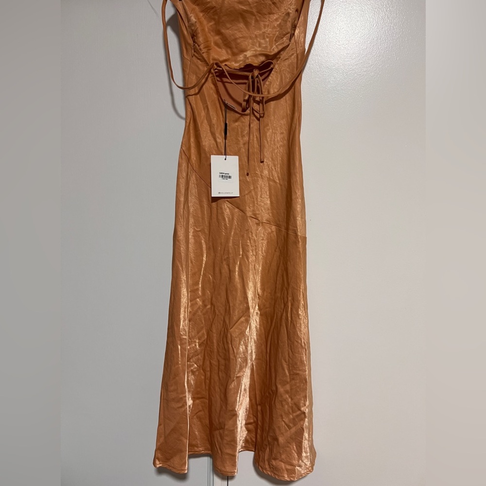 Hello Molly Peach Satin dress, Cowl neck size 4 - Picture 3 of 6